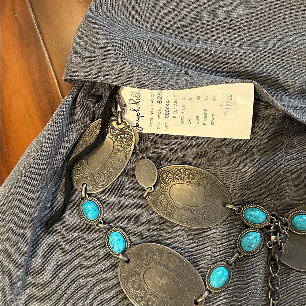 Joseph Ribkoff Gray Skirt Set with Turquoise-Accent Belt - Picture 2 of 8